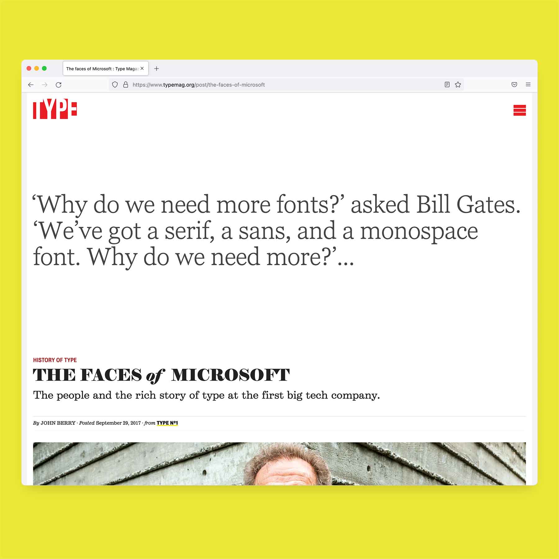 TYPE article on Microsoft fonts leading with a big quote