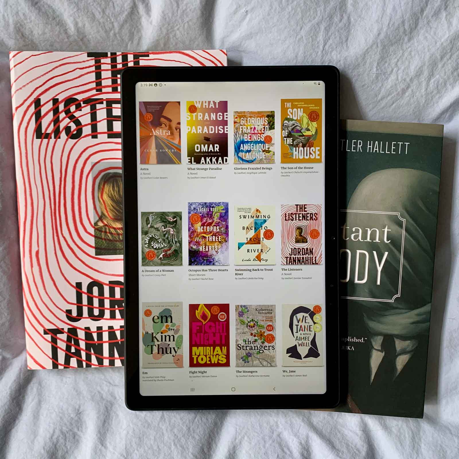 49th Shelf list view on a tablet with books