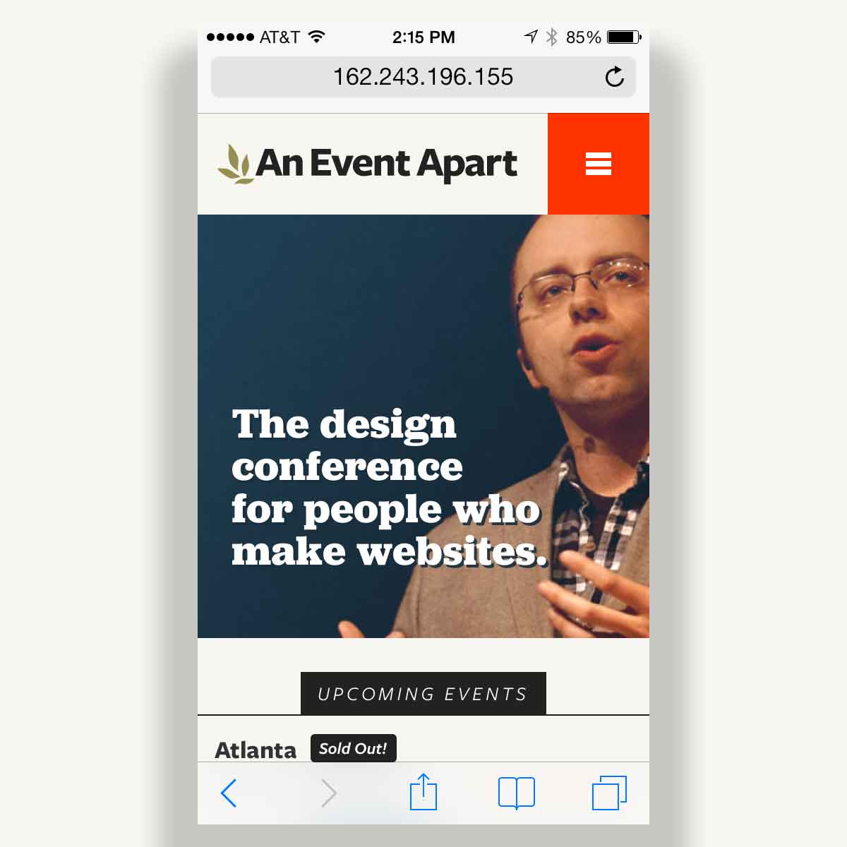 An Event Apart home page screenshot, 2014