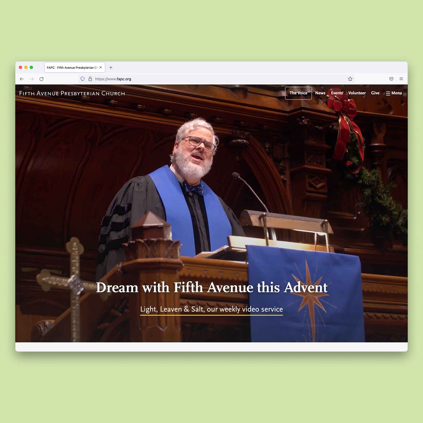 The redesigned Fifth Avenue Presbyterian Church homepage